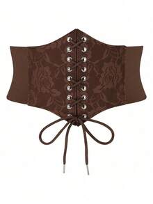 1件女士棕色蕾丝束腰带，性感宫廷风，适合万圣节派对或日常通勤穿着 - 棕色 - 查看 4
