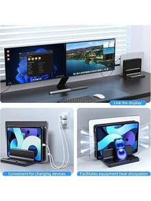 Vertical Laptop Stand For Desk,Dual Slots Plastic Laptop Holder With Space Saving 4-In-1 Design,Adjustable Laptop Organizer Storage Supports - Multicolor - View 4