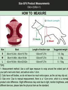 1 Set/2pcs (Harness + Leash) Stylish Pet Dog/Cat Leash Set, Thick/Houndstooth/Plaid Design Harness & Leash Set For Small/Medium Pets, Winter - Multicolor - View 2