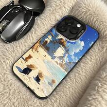Funda de Teléfono Escena de Playa del Castillo Blanco con Gatos Usando Sombreros Impresión para iPhone 14 13 12 11 Pro Max y  Galaxy S23 S22 S21 Plus Opción de Regalo Ideal para Todas las Estaciones - Negro - Ver 5