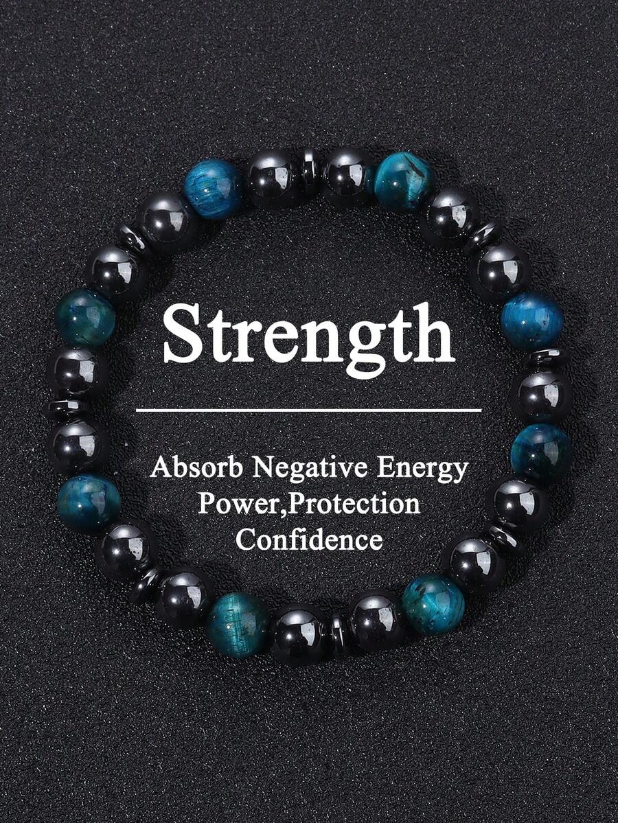 Bransoletka z naturalnego kamienia z niebieskim tygrysim okiem i hematytem, dodająca pewności siebie i ochrony, męska bransoletka z negatywną energią, modna biżuteria do medytacji, unisex, do noszenia na co dzień - Wielokolorowe - Zobacz 1