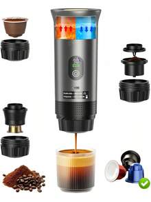 Cafeteira portátil 3 em 1, adequada para café moído, cápsulas de café e expresso. Compacta, sem fio, com bomba de pressão, ideal para viagens, carro, escritório, camping, etc. - Multicolorido - Ver 12