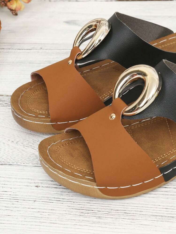 Dép nữ đế dày, khóa tròn, kiểu dáng đế xuồng, màu trơn, thanh lịch, thoải mái, thích hợp cho thể thao, kỳ nghỉ, thời trang, thường ngày, gợi cảm, đế xuồng, đế dày, đi biển, ngoài trời, mùa hè. - màu nâu - Xem 9