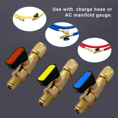 Válvula de bola de refrigerante de aire acondicionado de 1/4" SAE, válvula de cierre recto para cargar mangueras de refrigerante de AC R134A R410A R22 R12