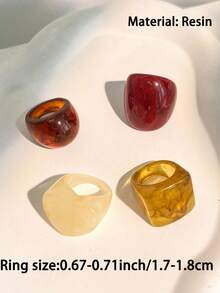 4 chiếc nhẫn nhựa kiểu cổ điển thanh lịch, thiết kế tối giản, phù hợp đeo hàng ngày, mùa thu/đông (Sai số 0.5cm là bình thường) - 4 cái A - Xem 6