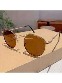 Vintage Round Metal Fashion Glasses Women And Men - Fashionable Summer Decorative Glasses With Black Frame, Gold Trim, And Lenses, Suitable Casual Or Formal Occasions, Vintage Glasses 8GXH - 金灰色 - 查看 7