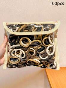 100pcs/Set Brown Tone Mixed Color Scrunchies, High Elastic Hair Ties - Suitable For Girls And Women, Essential Daily Hair Accessory Head Accessories