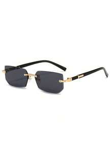Unisex Frameless Square Glasses-Light Decorative Glasses With Reflective Lens, Metal Hinge And Black Mirror-Daily Style Modern Fashion Accessories, Fashion Frame, Simple Design, Advanced Manufacturing, Neutral Style, Fashion Lovers First Choice NZCB - 漸層棕褐色 - 查看 9