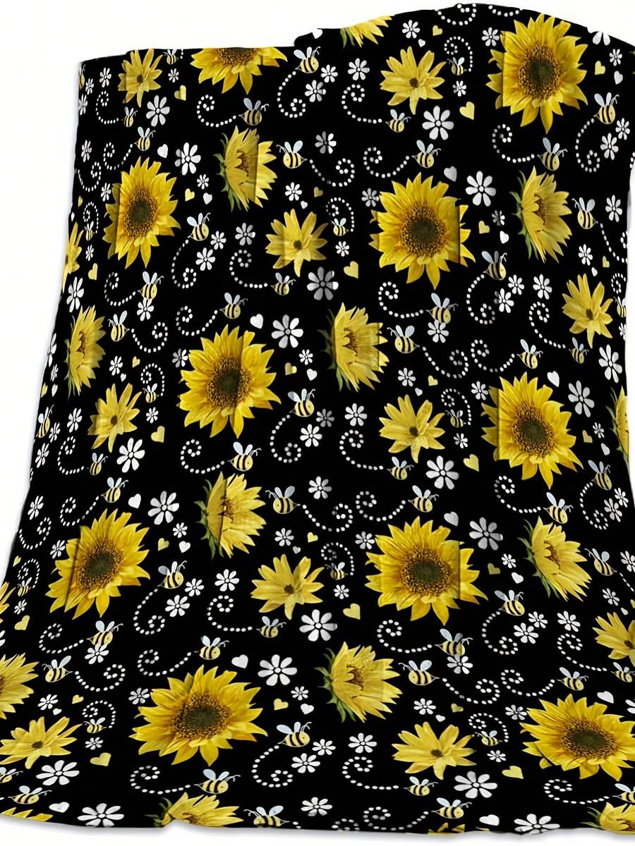 Vandarllin Yellow Sunflowers And Bees Super Soft Throw Blankets Art Prints Fluffy Fuzzy Flannel Bed Blanket Decorative For Home Sofa Couch Chair Living Bedroom, 50X80 In,Holiday Party Gift, Warm And Comfortable All Year Round, Cute Blanket - Shape - View 1