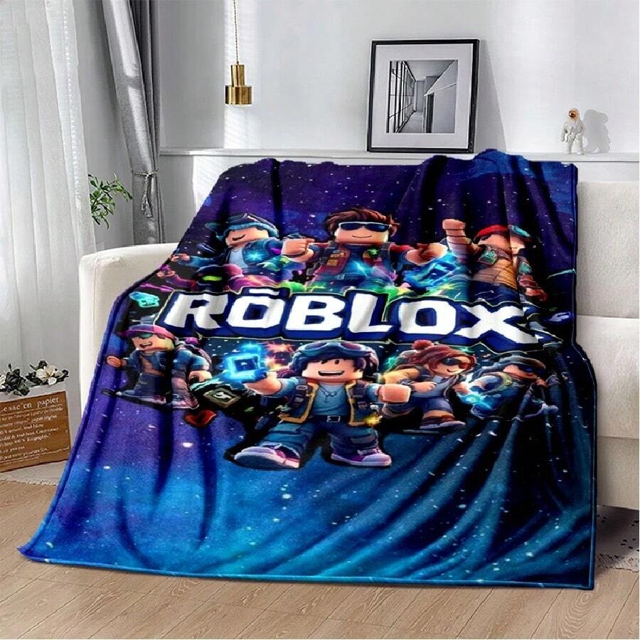 3D R-Robloxs Cartoon Game Flannel Blanket Soft Warm Throw Blanket For Bed Bedroom Room Living Room Travel Camping Picnic Gift(1).Jpg - trắng - Xem 1