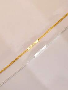 1pc Customized Minimalist Cuban Link Bracelet, Personalized Name Plate Bracelet, Minimalist Personalized Bracelet, Engraved Plate Bracelet, Date Engraved Bracelet, Unisex Bracelet, Customized Gift, Gift For Her/Him, Valentine's Day Gift, Mother's Day Gift, Father's Day Gift - Multicolor - View 3