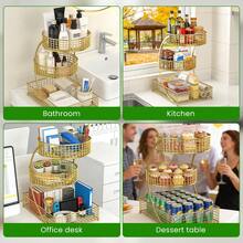 1 Piece 3 Tier Round Metal Storage Rack - No Assembly Required, Polished Surface, Multi-Tier Metal Cosmetic Organizer Modern Storage Rack For Skincare Products Lipstick Bathroom Countertops No Tools Required, Fruit And Vegetable Basket, Kitchen Storage Solutions | Fashion Organizer | Mesh Design, Kitchen Organizer And Storage Home Daily Perfect Gift - Vàng - Xem 7
