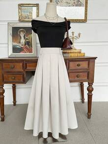 Chân váy nữ thanh lịch, đa năng, màu trơn, kiểu dáng thường ngày, có khóa kéo, phù hợp cho kỳ nghỉ, công sở, mặc hàng ngày, hẹn hò, du lịch, mọi mùa. - Màu mơ - Xem 1