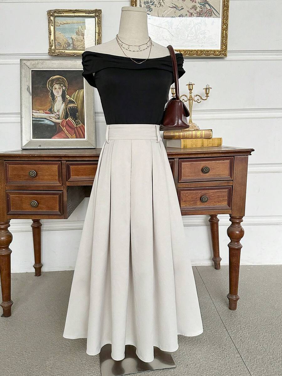 Chân váy nữ thanh lịch, đa năng, màu trơn, kiểu dáng thường ngày, có khóa kéo, phù hợp cho kỳ nghỉ, công sở, mặc hàng ngày, hẹn hò, du lịch, mọi mùa. - Màu mơ - Xem 1