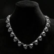 哥特式暗黑骷髅吊坠项链，个性化朋克嘻哈合金项链，复古锁骨链，万圣节装饰品 - 彩色 - 查看 2