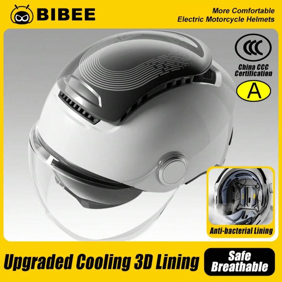BIBEE Electric Motorcycle Helmet Summer Breathable Electric Bike Open Face Helmet Men Women Dual Lenses Jet Scooter Half Helmets - 深棕色 1.0 - 查看 1