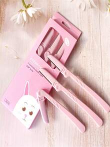 3pcs Pink Eyebrow Trimmer Set, Facial Hair Removal Tool, Portable Women's Eyebrow Shaper, Stainless Steel Blade Eyebrow Razor, Makeup Grooming Tool, Hair Care, Depilation Tool, Foldable - Multicolor - View 3