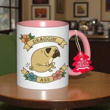 1 Cute Pug Coffee Mug With Lazy Pug Design And "Dragging Butt" Paw Print - Funny Pet Lover Gift, Dishwasher Shatterproof Cup, Suitable For Pug Owners, Birthday/Christmas/Mother's Day Gift (White Pug Themed Drinkware) - 粉色 - 查看 4