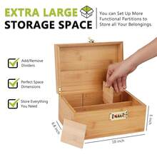 Large Bamboo Box With Combination Lock Decorative Box For Home Great Gift Choice Storage Lockbox With Storage Jar, Christmas Gifts For Men Women - 棕色 - 查看 4