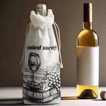 1 pieza Bolsa de almacenamiento de vino tinto, bolsa de exhibición de vino y champán, bolsa de regalo. Estampado clásico impreso en lino, diseño de cordón doble, bolsa de embalaje de vino, bolsa de regalo. Para regalar, coleccionar, exhibir en el gabinete. Navidad, boda, cumpleaños, embalaje de regalo. Adecuado para todas las estaciones, reutilizable.