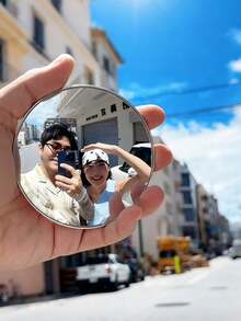 1pc Mini Round Mirror For Travel & Photography, 1 Reflective Side, 1 Convex Side, 1 Handheld Wide Angle Lens - Multicolor - View 6