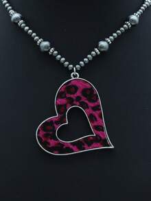 1 chiếc dây chuyền mặt dây chuyền hình trái tim rỗng in họa tiết da báo cổ điển, dây đeo áo len dành cho nữ, bộ sưu tập Ngày Valentine. - vòng cổ - Xem 7