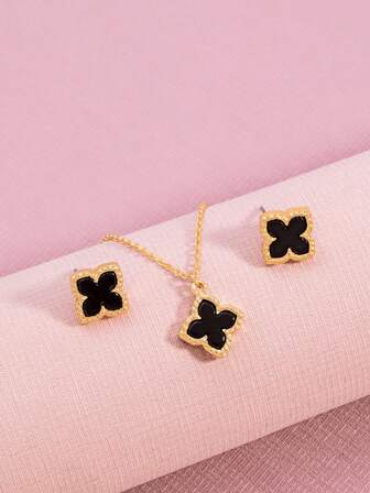 1 Set de joyería de trébol de 4 hojas, elegante y lujoso juego de collar y pulsera como regalo para amigos