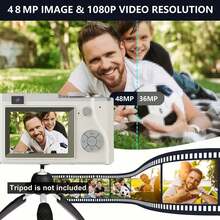 Appareil photo de voyage/pour enfants 4K 48MP à double objectif avec autofocus, zoom optique 16X, écran 2,4", carte 32 Go, flash intégré - léger et portable, convient aux débutants - Multicolore - Voir 4
