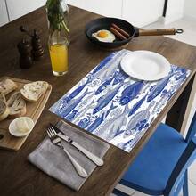 1pc/4pcs/6pcs Geometric Fish School Pattern Linen Placemats, Suitable For Dining Table, All Season Decor, Modern Washable Table Mats, Room Decor, Coasters, Kitchen Dining Mats, Indoor Outdoor Party Decoration, Home Decor, Ideal Gift - Multicolor - View 8