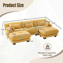 Velvet Modular Sectional Sofa,118" W Oversized U Shape Cloud Couch With 2 Ottomans, Free Combined 3 Seater Comfy Sofa With Bolster Armrest Pillows,Green For Living Room - Amarillo - Ver 4