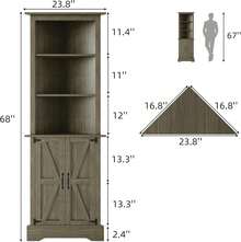Farmhouse Corner Storage Cabinet With Doors, Tall Corner Cabinet With Shelves For Living Room, 5-Tier Corner Shelf With Home Space Saver For Bathroom, Hallway, White/ Grey/ Dark Oak - 灰色 - 查看 2