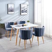 Beige Dining Chairs Set Of 2, Upholstered Kitchen Chairs, Mid Century Modern Sherpa Side Chairs For Living Room Vanity - 霧霾藍 - 查看 6
