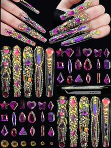 KIRAME 21 Compartments DIY Nail Art K9 Glass Colored Flat Bottom Rhinestone Set - 30pcs High Gloss Rhinestones Per Style, Includes 1 Dotting Pen And 1 Tweezer, Nail Gems, Nail Salon, Home Manicure, Nail Art Supplies, Christmas, New Year, Valentine's Day Nail Art, Holiday Gift, Suitable For Crafts, Clothing, Textiles, Shoes, Glassware, Jewelry Making - Multi-Size Sparkling Decorations Nails - 彩色 - 查看 3