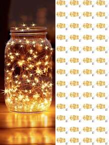 10 Battery Powered LED Mini String Lights Flashing Copper Wire Firefly Star Lights Suitable For Mason Jar Wedding Party Christmas Table Decoration, LED Fairy Lights, 100cm Silver Wire String Mini Lights Suitable For Bedrooms, Weddings, Mason Jars, DIY Crafts, Valentine's Day Scene Decoration, Flowers, Party Decoration, Yellow Lights, Fairy Lights Battery Powered String Lights Mason Jar Lights Silver Wire Lights Firefly DIY Parties Wedding Lights - 黃色 - 查看 12