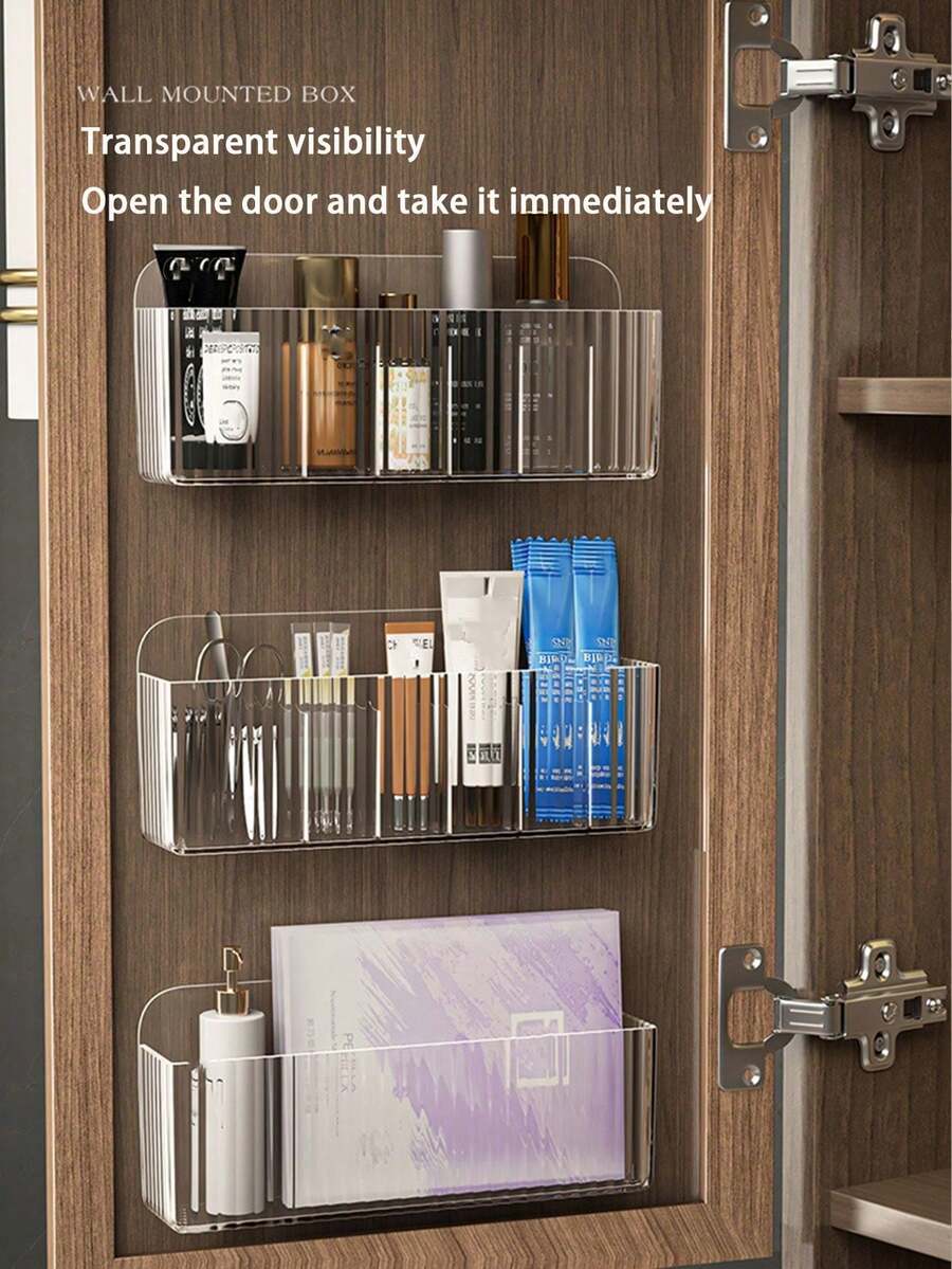 1pc Wall-Mounted Mirror Storage Box With Compartments, Bathroom Medicine Cabinet Organizer For Storing Cosmetics, Lipsticks, Face Masks, Etc. - Multicolor - View 1