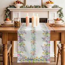 Easter Bunny Egg Flower Leaf Plant Table Runner Holiday Party Decor Washable Farmhouse Kitchen Dining Table Runner Easter Decorations - Multicolor - View 4