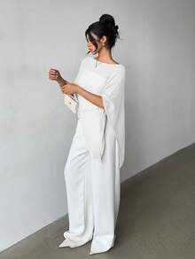 时尚优雅宽松针织开衫披肩，女士，宽松版型，轻盈时尚，适合春夏日常穿着、休闲旅行、海滩等场合，白色 - 白色 - 查看 6