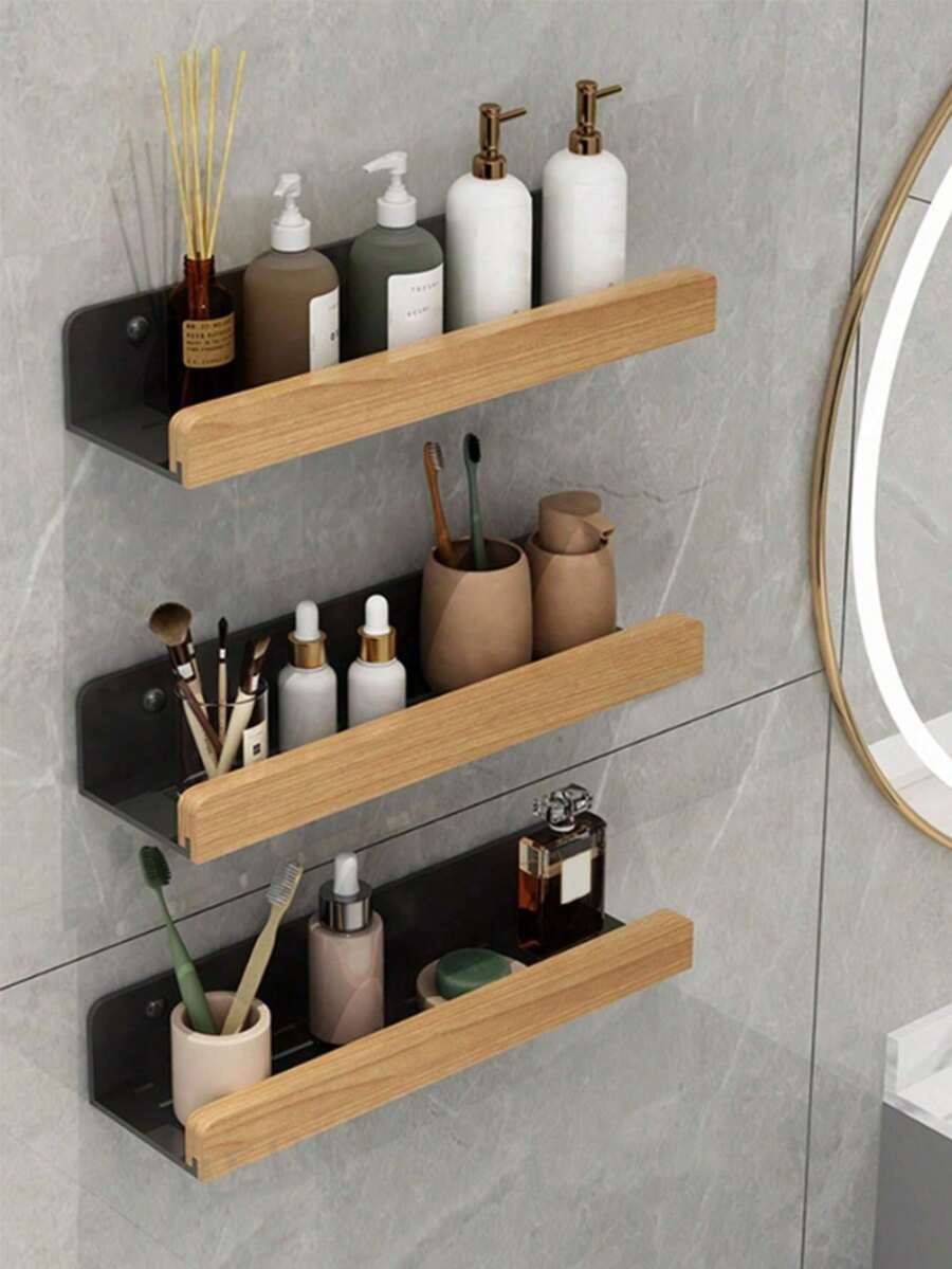 1/2 Peças Prateleira de Armazenamento de Banheiro Montada na Parede, Organizador de Banheiro Suspenso sem Furos, Prateleira de Armazenamento de Banheiro, Cesto de Chuveiro, Adequado para Armazenar Shampoo, Gel de Banho, Suprimentos de Organização de Banheiro, Acessórios de Banheiro - Preto - Visão 1