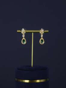 5pcs 18K Gold Plated Luxury Royal Style Water Drop Tassel Design Bridal Wedding Jewelry Set, Handset White Cubic Zirconia, Including Necklace, Bracelet, Earrings, Ring, Suitable For Daily Wear And Wedding, Wedding Anniversary Gift - Teardrop Green Diamond Bridal Set - View 6