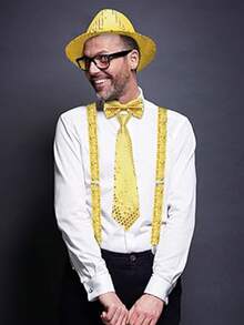 5件套 Forever & Moment 70年代成人角色扮演服装配饰套装，男女皆宜，包括亮片帽、领结、领带、吊带、腿套 - 适用于演唱会服装、迪斯科主题派对、经典流行巨星角色扮演舞蹈表演、情人节服装