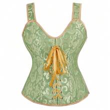 Jutrisujo Corset Top Lingerie Bustier Zipper Women Shoulder Strap Medieval Bridal Plus Size Renaissance Vintage Halloween - 6806-Green - 查看 12