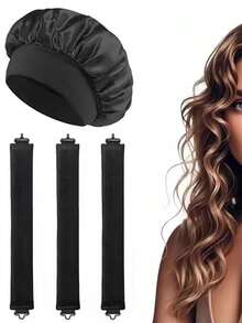 4Pcs/Set Heatless Hair Curlers+Hat Sets Satin Curling Rod Headband No Heat Silk Curls Lazy Hair Rollers Soft Hair Curler To Sleep In Styling Tools - Multicolor - View 5