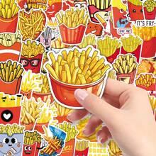 50pcs Cartoon French Fries Stickers, Creative Cute Food Decals For Mirror, Tablet, Glass Cup - Multicolor - View 8