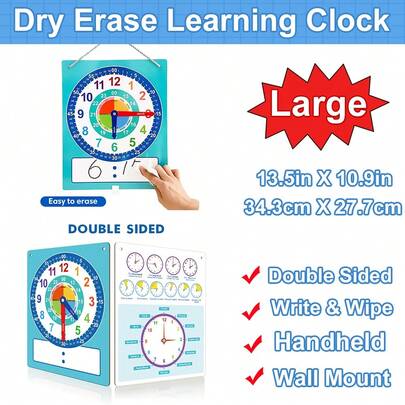 Lachilly Dry Erase Teaching Demonstration Clock Learning Clock For Kids Children Montessori Education, Digital & Analog Learning Clock , Telling Time Teaching Clock, Kids Room Wall Decor For Bedrooms, Analog Kids Clock For Teaching Time, Kids Learn To Tell Time Easily, Teaching Aids, Classroom & Homeschool Supplies