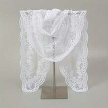 1 Lace Triangle Scarf - White Background Black Floral Embroidered Veil, Vintage Tulle Church Style Veil For Wedding, Outdoor Occasion, Machine Washable, Hair Trim Bandana, Wedding Accessories, Classic Elegance, Mature Aesthetics, Fine Embroidery, Non-Stretch Fabric, Formal Occasion, Delicate Embroidery, Dignified Fashion - 黑與白 - 查看 3