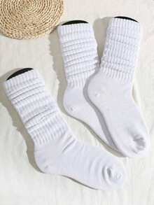 3 Pairs Women's Solid White Crew Socks, Versatile