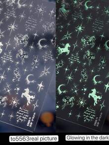 1pc Chinese New Year Horse Dream Horse Nail Art Sticker, Essential For Nail Artists, 3D Embossed Glow-In-The-Dark Craft, Dreamy Starry Horse Nail Decor Design, Nail Art Supplies, Self-Adhesive Nail Sticker Decoration, Reusable DIY Nail Sticker, Gift For Women, Nail Art Supplies, Exquisite Accessory Gift