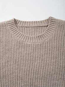 Unisex Textured Casual Knit Pullover Top, Relaxed Style, Suitable For Autumn And Winter - Khaki - View 5