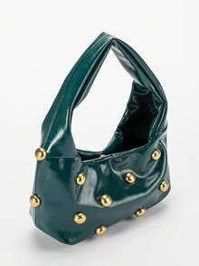 2026新款铆钉装饰油皮单肩包，复古腋下包或新月形手提包，非常适合女性参加节日派对、工作、通勤和休闲场合。 - Fresh Green - 查看 1