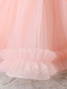 Đầm bé gái không tay thêu hoa 3D đính sequin, chất liệu lưới, dễ thương, thích hợp cho tiệc sinh nhật, lễ kỷ niệm, họp mặt gia đình. Không bao gồm băng đô cài tóc. - Màu Hồng baby - Xem 9